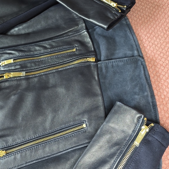 Via Spiga Mixed Media Leather Moto Jacket - Picture 11 of 17